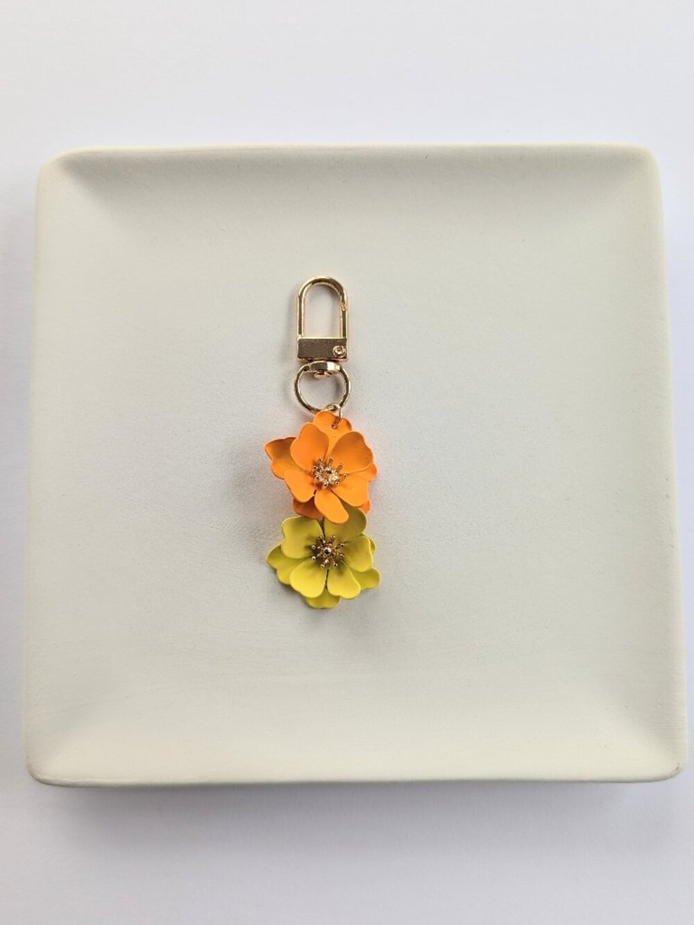 ORANGE YELLOW & GOLD FLOWER BAG CHARM
